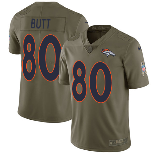 Nike Broncos #80 Jake Butt Olive Men's Stitched NFL Limited Salute to Service Jersey